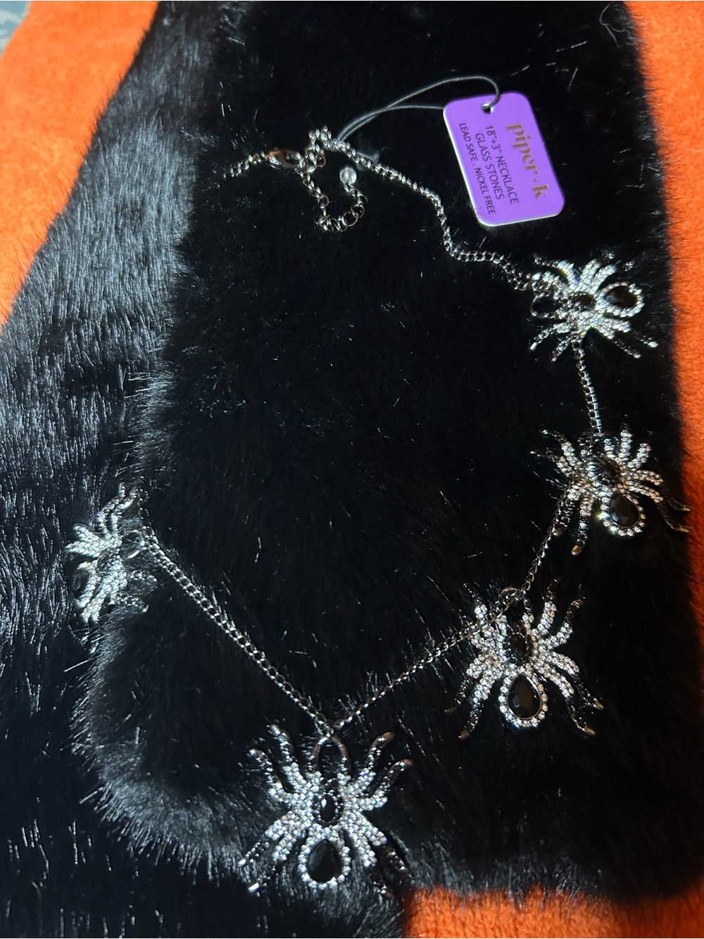 Piper k Silver Crystal Spider Necklace - Silver